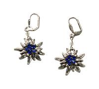 Alpenflüstern Trachten-Ohrhänger Strass-Edelweiß - Damen-Trachtenschmuck, Trachten-Ohrringe antik-silber-farben mit Strass-Steinen (blau) DOR008