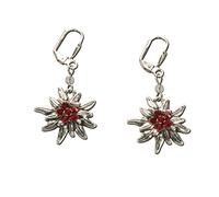 Alpenflüstern Trachten-Ohrhänger Strass-Edelweiß - Damen-Trachtenschmuck, Trachten-Ohrringe antik-silber-farben mit Strass-Steinen (rot) DOR008