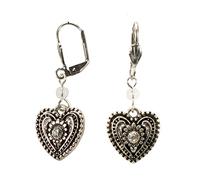 Alpenflüstern Trachten-Ohrhänger Strass-Herz - Damen-Trachtenschmuck, Trachten-Ohrringe Trachtenherz mit Strass-Stein (antik-silber-farben) DOR038