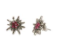 Alpenflüstern Trachten-Ohrstecker Strass-Edelweiß mini - Damen-Trachtenschmuck, Trachten-Ohrringe antik-silber-farben mit Strass-Steinen (pink-fuchsia) DOR033