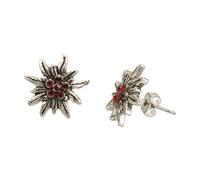 Alpenflüstern Trachten-Ohrstecker Strass-Edelweiß mini - Damen-Trachtenschmuck, Trachten-Ohrringe antik-silber-farben mit Strass-Steinen (rot) DOR033
