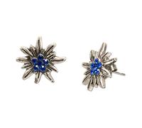 Alpenflüstern Trachten-Ohrstecker Strass-Edelweiß mini - Damen-Trachtenschmuck, Trachten-Ohrringe antik-silber-farben mit Strass-Steinen (blau) DOR033