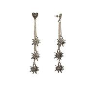 Alpenflüstern Trachten-Ohrstecker Strass-Edelweiß Trilogie mit Trachtenherz, Damen-Trachtenschmuck, Trachten-Ohrringe (antik-silber-farben) DOR040