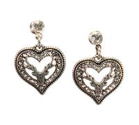 Alpenflüstern Trachten-Ohrstecker Strassherz-Hirsch hängend - Damen-Trachtenschmuck, Trachten-Ohrringe (antik-silber-farben) DOR048