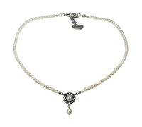 Alpenflüstern Trachten-Perlen-Halskette Helena - elegante Trachtenkette - nostalgischer Damen-Trachtenschmuck, filigrane Dirndlkette (creme-weiß) DHK318