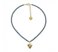 Alpenflüstern Trachten-Perlen-Halskette Knotenherz - elegante Trachtenkette - nostalgischer Damen-Trachtenschmuck, filigrane Dirndlkette (blau) DHK352