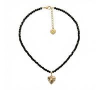 Alpenflüstern Trachten-Perlen-Halskette Knotenherz - elegante Trachtenkette - nostalgischer Damen-Trachtenschmuck, filigrane Dirndlkette (schwarz) DHK352