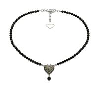 Alpenflüstern Trachten-Perlen-Halskette Trachtenherz mit Perle - elegante Trachtenkette - nostalgischer Damen-Trachtenschmuck, filigrane Dirndlkette (schwarz) DHK353