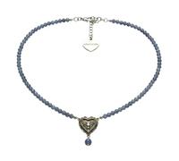 Alpenflüstern Trachten-Perlen-Halskette Trachtenherz mit Perle - elegante Trachtenkette - nostalgischer Damen-Trachtenschmuck, filigrane Dirndlkette (blau) DHK353