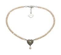 Alpenflüstern Trachten-Perlen-Halskette Trachtenherz mit Perle - elegante Trachtenkette - nostalgischer Damen-Trachtenschmuck, filigrane Dirndlkette (mondstein-farben) DHK353
