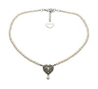 Alpenflüstern Trachten-Perlen-Halskette Trachtenherz mit Perle - elegante Trachtenkette - nostalgischer Damen-Trachtenschmuck, filigrane Dirndlkette (creme-weiß) DHK353