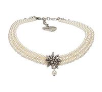 Alpenflüstern Trachten-Perlen-Kropfkette Strass-Edelweiß - nostalgische Trachtenkette, eleganter Damen-Trachtenschmuck, Dirndlkette (creme-weiß) DHK269
