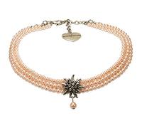 Alpenflüstern Trachten-Perlen-Kropfkette Strass-Edelweiß - nostalgische Trachtenkette, eleganter Damen-Trachtenschmuck, Dirndlkette (rosa-rosé) DHK269