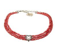 Alpenflüstern Trachten-Perlen-Kropfkette Strassherz-Hirsch - nostalgische Trachtenkette, eleganter Damen-Trachtenschmuck, Dirndlkette (hell-rot) DHK262