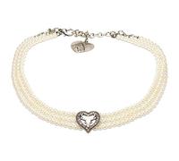 Alpenflüstern Trachten-Perlen-Kropfkette Strassherz-Hirsch - nostalgische Trachtenkette, eleganter Damen-Trachtenschmuck, Dirndlkette (creme-weiß) DHK262