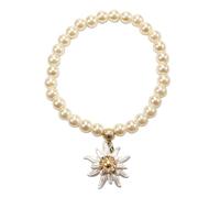 Alpenflüstern Trachten-Perlenarmband Strass-Edelweiss Greta - Damen-Trachtenschmuck mit weiss-gold-farbenem Strass-Edelweiss, elastische Trachten-Armkette, Perlenarmband creme-weiß DAB077