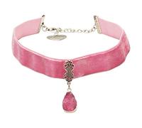 Alpenflüstern Trachten-Samt-Kropfband breit mit Trachten-Druse - nostalgische Trachtenkette enganliegend, Kropfkette elastisch, eleganter Damen-Trachtenschmuck, Samtkropfband rosé-rosa DHK197