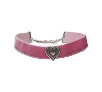 Alpenflüstern Trachten-Samt-Kropfband breit Trachtenherz - Trachtenkette enganliegend, Kropfkette elastisch, Damen-Trachtenschmuck, Samtkropfband (rosé-rosa) DHK092