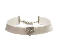 Alpenflüstern Trachten-Samt-Kropfband breit Trachtenherz - Trachtenkette enganliegend, Kropfkette elastisch, Damen-Trachtenschmuck, Samtkropfband (grau) DHK092