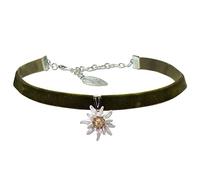 Alpenflüstern Trachten-Samt-Kropfband Greta - nostalgische Trachtenkette enganliegend, Kropfkette elastisch, eleganter Damen-Trachtenschmuck, Samtkropfband schmal (grün) DHK319