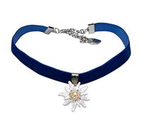 Alpenflüstern Trachten-Samt-Kropfband Greta - nostalgische Trachtenkette enganliegend, Kropfkette elastisch, eleganter Damen-Trachtenschmuck, Samtkropfband schmal (blau) DHK319