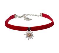 Alpenflüstern Trachten-Samt-Kropfband Greta - nostalgische Trachtenkette enganliegend, Kropfkette elastisch, eleganter Damen-Trachtenschmuck, Samtkropfband schmal (rot) DHK319
