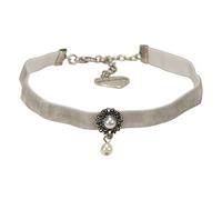 Alpenflüstern Trachten-Samt-Kropfband Helena - nostalgische Trachtenkette enganliegend, Kropfkette elastisch, Damen-Trachtenschmuck, Samtkropfband schmal (grau) DHK266