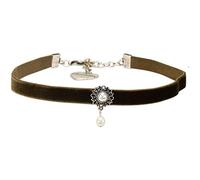 Alpenflüstern Trachten-Samt-Kropfband Helena - nostalgische Trachtenkette enganliegend, Kropfkette elastisch, Damen-Trachtenschmuck, Samtkropfband schmal (grün) DHK266