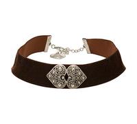 Alpenflüstern Trachten-Samt-Kropfband Ornament-Herzen - nostalgische Trachtenkette enganliegend, Kropfkette elastisch, eleganter Damen-Trachtenschmuck, Samtkropfband breit braun DHK206