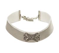 Alpenflüstern Trachten-Samt-Kropfband Ornament-Schleife - nostalgische Trachtenkette enganliegend, Kropfkette elastisch, eleganter Damen-Trachtenschmuck, Samtkropfband breit grau DHK207