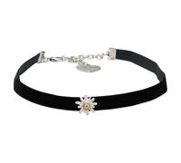 Alpenflüstern Trachten-Samt-Kropfband Strass-Edelweiß Greta mini - Trachtenkette enganliegend, Kropfkette elastisch, Damen-Trachtenschmuck, Samtkropfband schmal (schwarz) DHK330