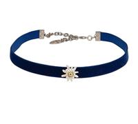 Alpenflüstern Trachten-Samt-Kropfband Strass-Edelweiß Greta mini - Trachtenkette enganliegend, Kropfkette elastisch, Damen-Trachtenschmuck, Samtkropfband schmal (blau) DHK330