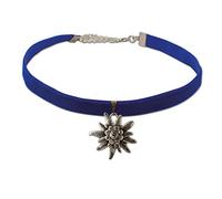 Alpenflüstern Trachten-Samt-Kropfband Strass-Edelweiß groß - Trachtenkette enganliegend, Kropfkette elastisch, Damen-Trachtenschmuck, Samtkropfband schmal blau DHK069