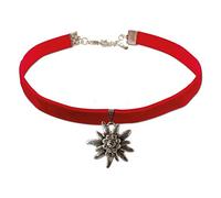 Alpenflüstern Trachten-Samt-Kropfband Strass-Edelweiß groß - Trachtenkette enganliegend, Kropfkette elastisch, Damen-Trachtenschmuck, Samtkropfband schmal rot DHK069