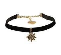 Alpenflüstern Trachten-Samt-Kropfband Strass-Edelweiß klein altgoldfarben - Trachtenkette enganliegend, Kropfkette elastisch, Damen-Trachtenschmuck, Samtkropfband schmal schwarz DHK240
