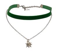 Alpenflüstern Trachten-Samt-Kropfband Strassedelweiss-Kette - nostalgische Trachtenkette enganliegend, Kropfkette elastisch, Damen-Trachtenschmuck, Samtkropfband schmal (waldgrün) DHK332