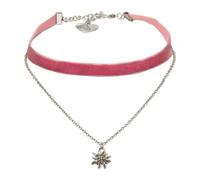 Alpenflüstern Trachten-Samt-Kropfband Strassedelweiss-Kette - nostalgische Trachtenkette enganliegend, Kropfkette elastisch, Damen-Trachtenschmuck, Samtkropfband schmal (rosa-rosé) DHK332