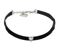Alpenflüstern Trachten-Samt-Kropfband Strassherz - nostalgische Trachtenkette enganliegend, Kropfkette elastisch, eleganter Damen-Trachtenschmuck, Samtkropfband schmal (schwarz) DHK321