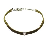 Alpenflüstern Trachten-Samt-Kropfband Strassherz - nostalgische Trachtenkette enganliegend, Kropfkette elastisch, eleganter Damen-Trachtenschmuck, Samtkropfband schmal (grün) DHK321