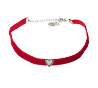 Alpenflüstern Trachten-Samt-Kropfband Strassherz - nostalgische Trachtenkette enganliegend, Kropfkette elastisch, eleganter Damen-Trachtenschmuck, Samtkropfband schmal (rot) DHK321