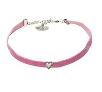Alpenflüstern Trachten-Samt-Kropfband Strassherz - nostalgische Trachtenkette enganliegend, Kropfkette elastisch, eleganter Damen-Trachtenschmuck, Samtkropfband schmal (rosa-rosé) DHK321