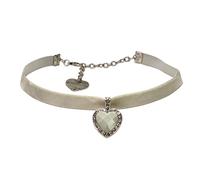 Alpenflüstern Trachten-Samt-Kropfband strassiger Herzstein - nostalgische Trachtenkette enganliegend, Kropfkette elastisch, eleganter Damen-Trachtenschmuck, Samtkropfband schmal (grau) DHK313