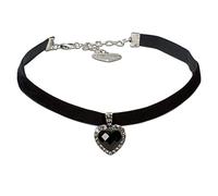 Alpenflüstern Trachten-Samt-Kropfband strassiger Herzstein - nostalgische Trachtenkette enganliegend, Kropfkette elastisch, eleganter Damen-Trachtenschmuck, Samtkropfband schmal (schwarz) DHK313