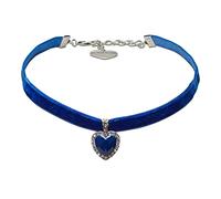 Alpenflüstern Trachten-Samt-Kropfband strassiger Herzstein - nostalgische Trachtenkette enganliegend, Kropfkette elastisch, eleganter Damen-Trachtenschmuck, Samtkropfband schmal (blau) DHK313