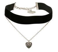 Alpenflüstern Trachten-Samt-Kropfband Trachtenherz-Kette - nostalgische Trachtenkette enganliegend, Kropfkette elastisch, Damen-Trachtenschmuck, Samtkropfband breit schwarz DHK211