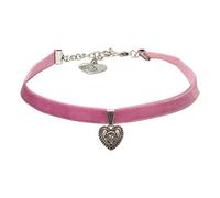 Alpenflüstern Trachten-Samt-Kropfband Trachtenherz - nostalgische Trachtenkette enganliegend, Kropfkette elastisch, eleganter Damen-Trachtenschmuck, Samtkropfband schmal rosa-rosé DHK209