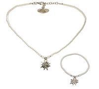 Alpenflüstern Trachtenschmuck-Set Filigran Perlen-Trachtenkette und Trachten-Armband Strass-Edelweiss - Damen-Trachten-Schmuck, Trachtenset Dirndl-Kette und Trachten-Armkette Creme-weiß SET028