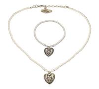 Alpenflüstern Trachtenschmuck-Set Filigran Perlen-Trachtenkette und Trachten-Armband Trachtenherz - Damen-Trachten-Schmuck, Trachtenset Dirndl-Kette und Trachten-Armkette Creme-weiß SET049