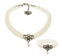 Alpenflüstern Trachtenschmuck-Set Perlen-Trachtenkette und Trachten-Armband Hedwig - Damen-Trachten-Schmuck, Trachtenset Dirndl-Kette und Trachten-Armkette Creme-weiß SET035