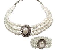 Alpenflüstern Trachtenschmuck-Set Perlen-Trachtenkette und Trachten-Armband Sissi - Damen-Trachten-Schmuck, Trachtenset Dirndl-Kette und Trachten-Armkette Creme-weiß SET025